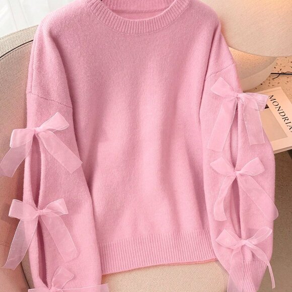 Pink Elegant Women's French Romantic Knit Pullover Sweater - Picture 4 of 6
